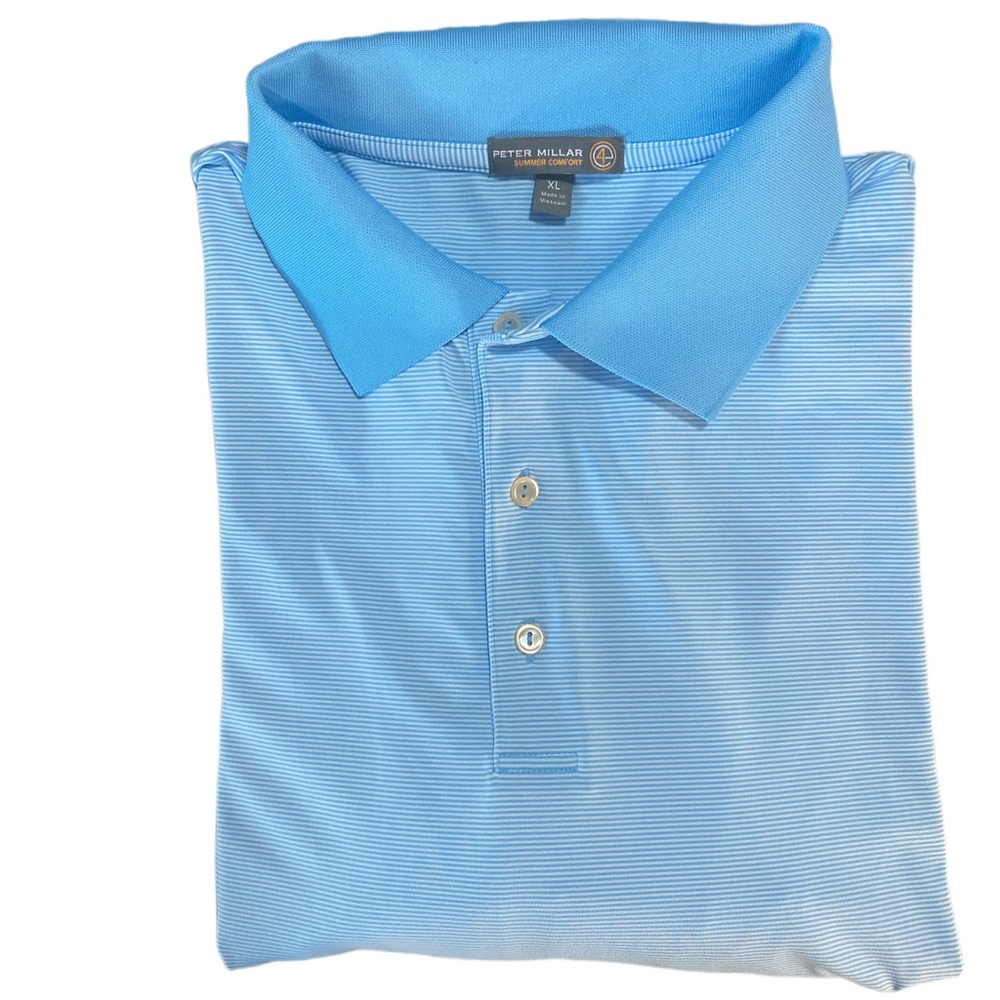 Peter Millar Summer Comfort Golf Polo Shirt Micro Striped Lt Blue‎ White XL